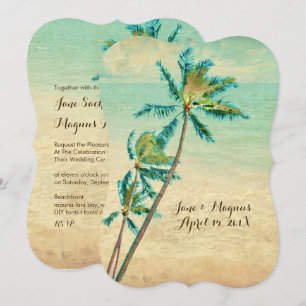 Convites PixDezines Vintage Hawaiian Beach/teal