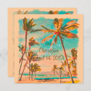 Convites PixDezines VINTAGE HAWAIIAN BEACH/TEAL/DIY Bckgrnd