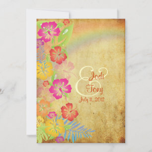 Convites PixDezines vintage/Leis/Luau/hibisco+arco-íris