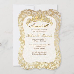 Convites PixDezines vintage Sweet 16/ princesa/damasco péro