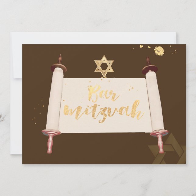 Convites PixDezines vintage torah scroll bar mitzvah (Frente)