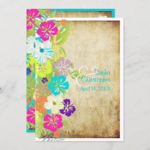 Convites PixDezines VINTAGEM HIBISCUS LEIS/LUAU/Cores de re