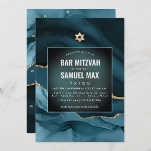 Convites PixDezines Watercolor Agate Teal Mitzvah Invitatio