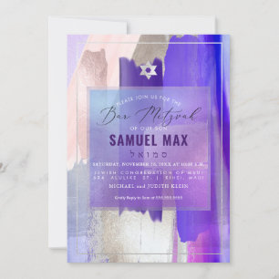 Convites PixDezines Watercolor Amostras Roxas Bar Mitzvah