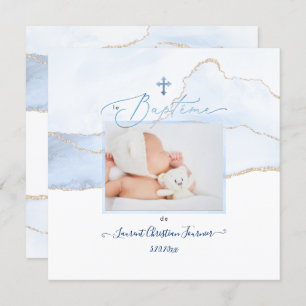 Convites PixDezines Watercolor Bleue Agate, Baptême garçon