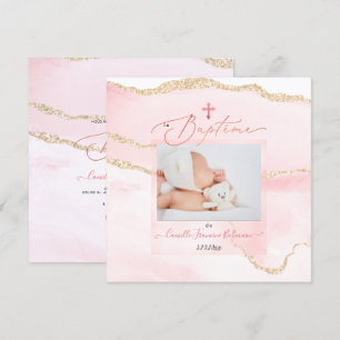 Convites PixDezines Watercolor Blush Agate, Arquivo Baptêm