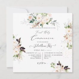 Convites PixDezines Watercolor Blush+Cream Roses Communion
