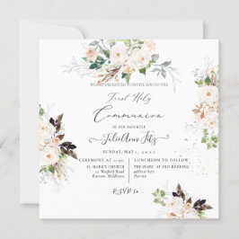 Convites PixDezines Watercolor Blush+Cream Roses Communion 