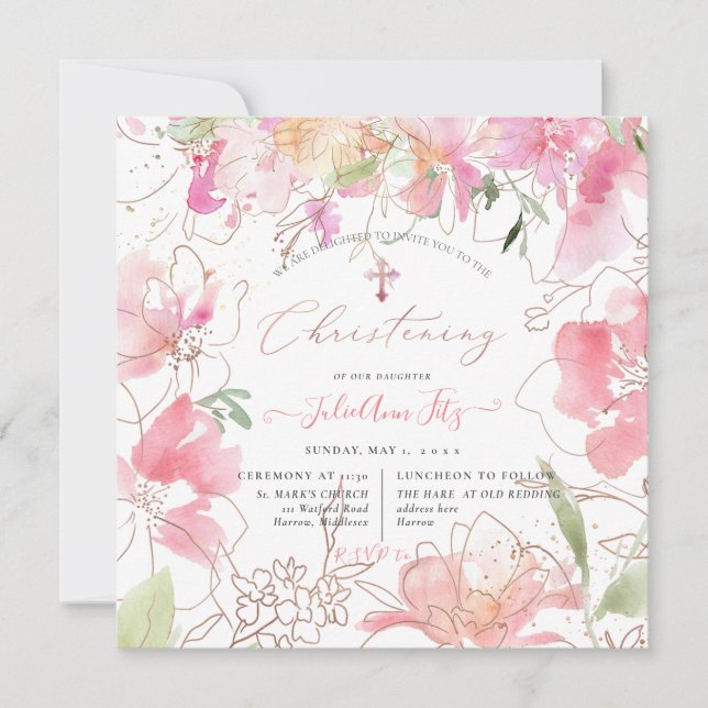 Convites PixDezines Watercolor Blush Peas Sweet Christening (Frente)