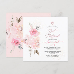 Convites PixDezines Watercolor Blush Peonies Bat Mitzvah