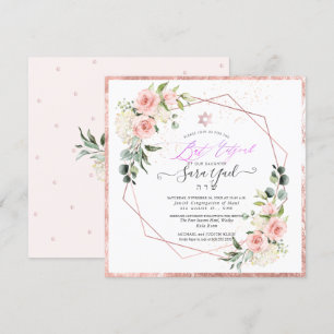 Convites PixDezines Watercolor Blush Peonies Bat Mitzvah In