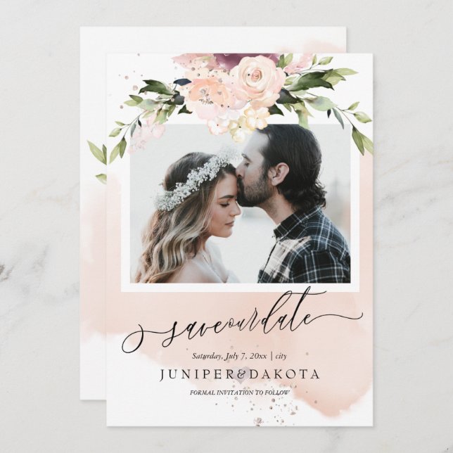 Convites PixDezines Watercolor Blush Pink Dusty Rosa (Frente/Verso)