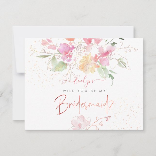 Convites PixDezines Watercolor Blushing Bridesmaid (Frente)