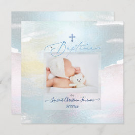 Convites PixDezines Watercolor Brush Stroke, Baptême garçon