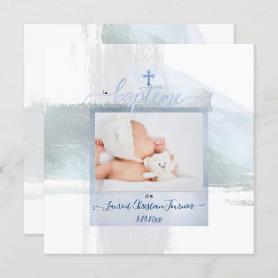Convites PixDezines Watercolor Brush Stroke, Baptême garçon
