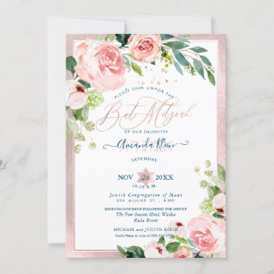 Convites PixDezines Watercolor Delicate Bloom Bat Mitzvah