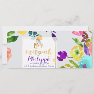 Convites PixDezines Watercolor/Floral/Bat Mitzvah