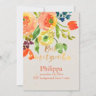 Convites PixDezines Watercolor/Floral/RanunculusBat Mitzvah