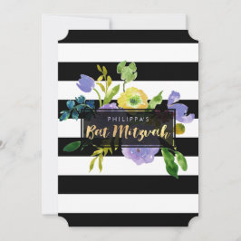 Convites PixDezines Watercolor/Floral/Stripes Bat Mitzvah
