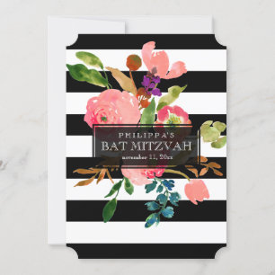 Convites PixDezines watercolor/floral/stripes bat mitzvah