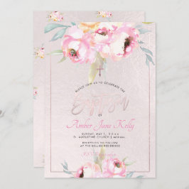 Convites PixDezines Watercolor Flowers Peonies Baptism