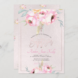 Convites PixDezines Watercolor Flowers Peonies Baptism