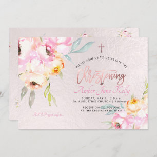 Convites PixDezines Watercolor Flowers Peonies Christening