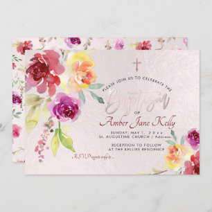 Convites PixDezines Watercolor Flowers Rosas Batismo