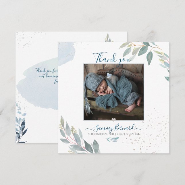 Convites PixDezines Watercolor Greenery Obrigado (Frente/Verso)