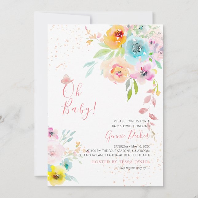 Convites PixDezines Watercolor Peonies DIY eventBaby Chá (Frente)