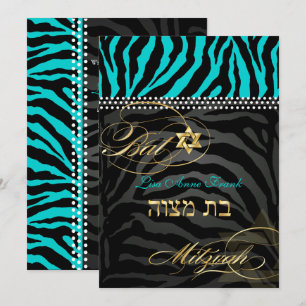 Convites PixDezines Zebra Bat Mitzvah/DIY Cor Aqua