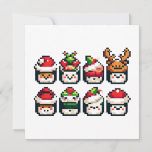Convites Pixel Holiday Sushi - Arte Festiva De 8 Bits