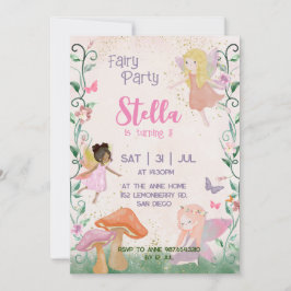 Convites Pixie de Jardim Floral de Fada primeiro aniversari