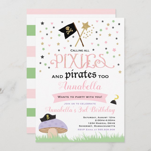 Convites Pixie E Pirata Aniversário Invitam Pirata De Fada (Frente/Verso)