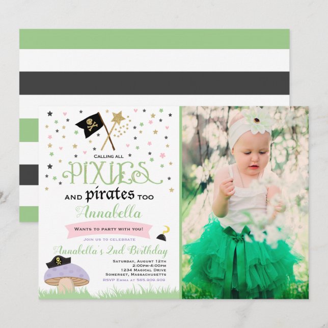 Convites Pixie E Pirata Aniversário Invitam Pirata De Fada (Frente/Verso)