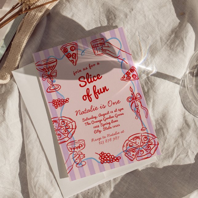 Convites Pizza 1rua Fatia Desenhada De Festa de aniversário (Criador carregado)