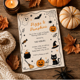 Convites Pizza & Abóboras Pintura à Mão no Halloween