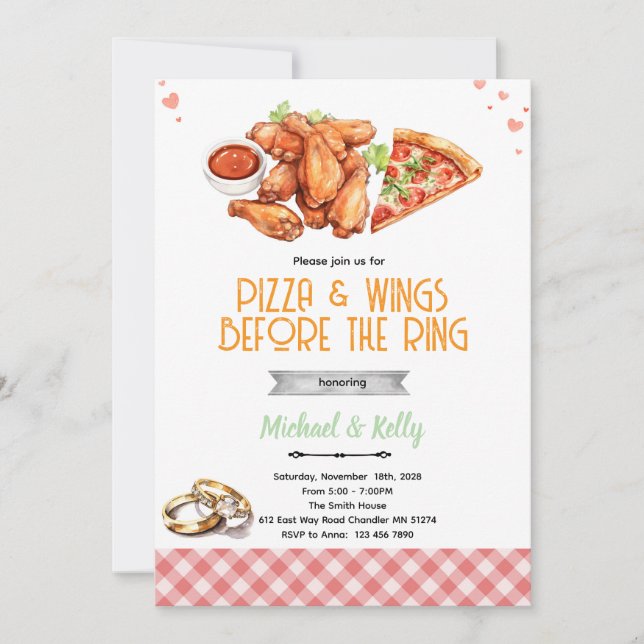 Convites Pizza and Wings Before The Rings Invitation (Frente)