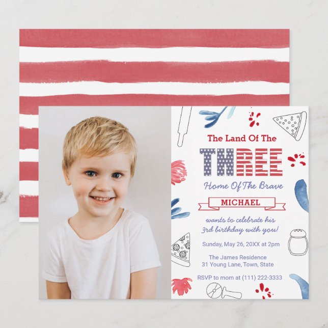 Convites Pizza aniversário de 3 anos Party - Foto italiana  (Frente/Verso)