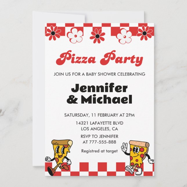 Convites Pizza Baby Shower Invents Pizza Party Pacifier (Frente)