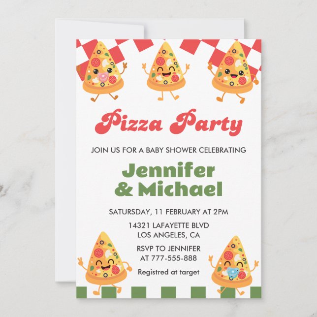 Convites Pizza Baby Shower Invents Pizza Party Pacifier (Frente)