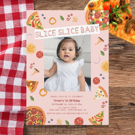 Convites Pizza Bebê Fatia Moderna Primeiro Aniversário