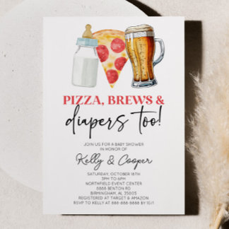Convites Pizza Brews e Fraldas também! Chá de fraldas