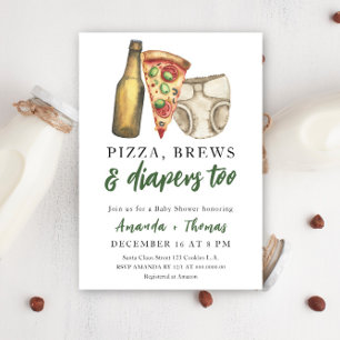 Convites Pizza, Cervejas e Fraldas também - Chá de Bebê