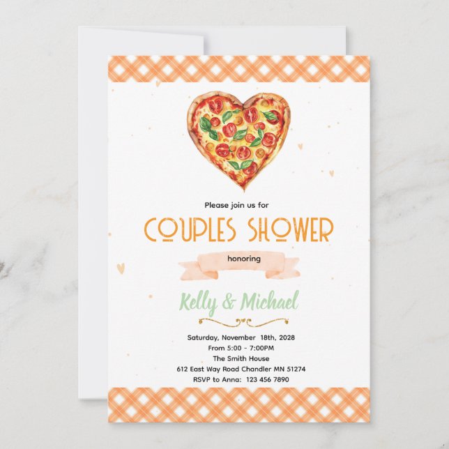 Convites Pizza Couples Bridal Shower Invitation (Frente)