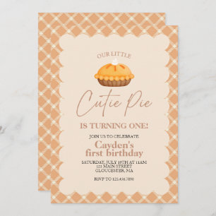 Convites Pizza de abóbora Cutie xadrez Primeiro Aniversário