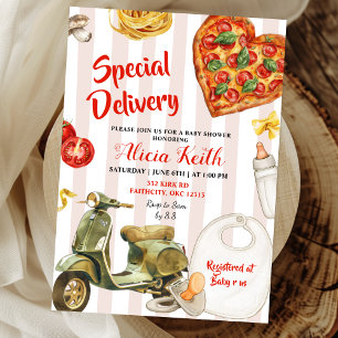 Convites pizza de entrega especial para chá de bebê italian