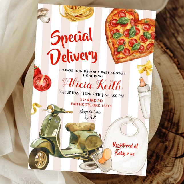 Convites pizza de entrega especial para chá de bebê italian (Criador carregado)