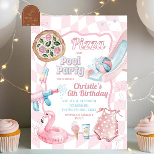 Convites Pizza de Groovy Pastel rosa e Aniversário de Verão