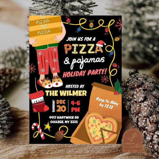 Convites Pizza de Natal e Festa de Férias de Pijamas (Criador carregado)